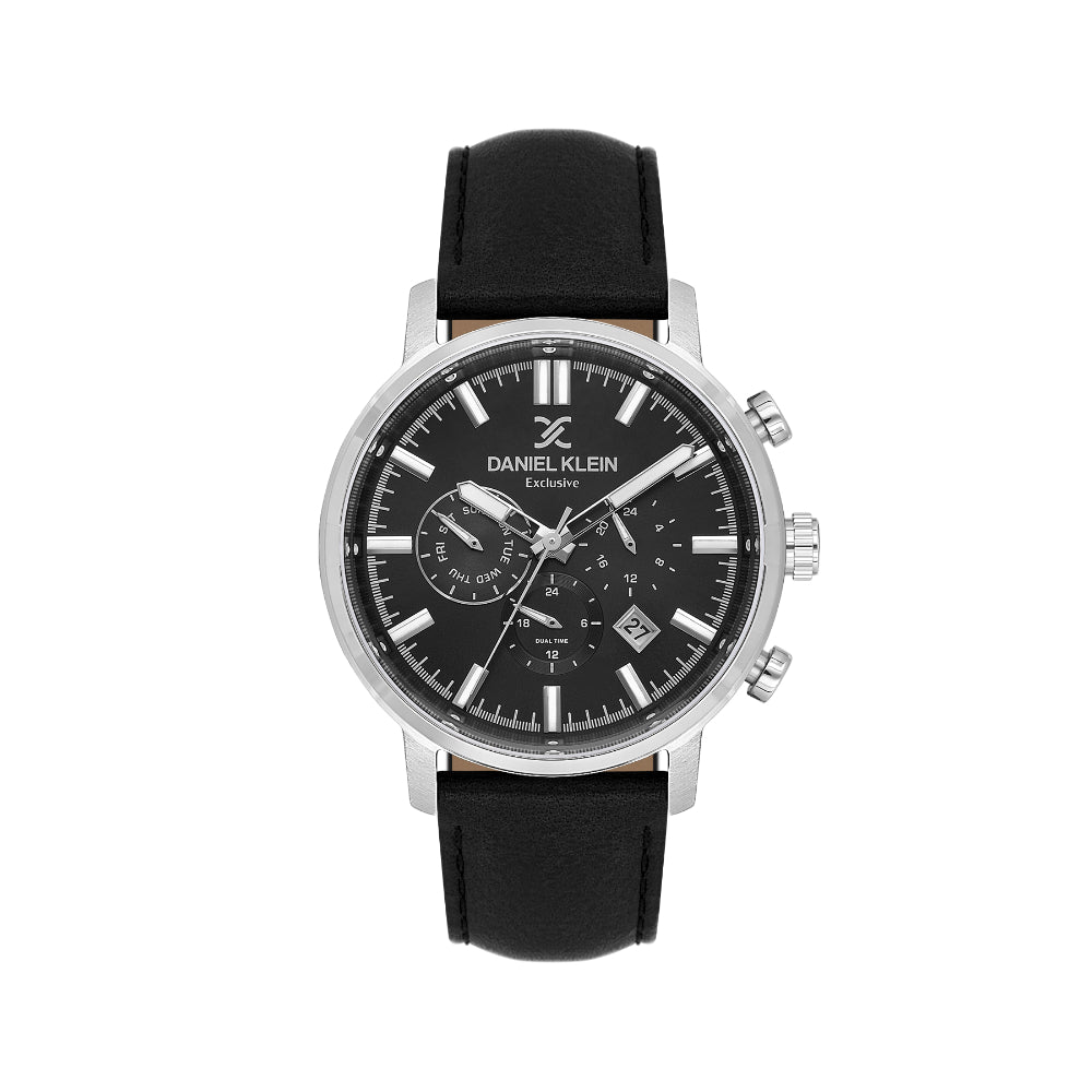 Daniel Klein Exclusive Black Leather Watch for Men DK.1.14229-2
