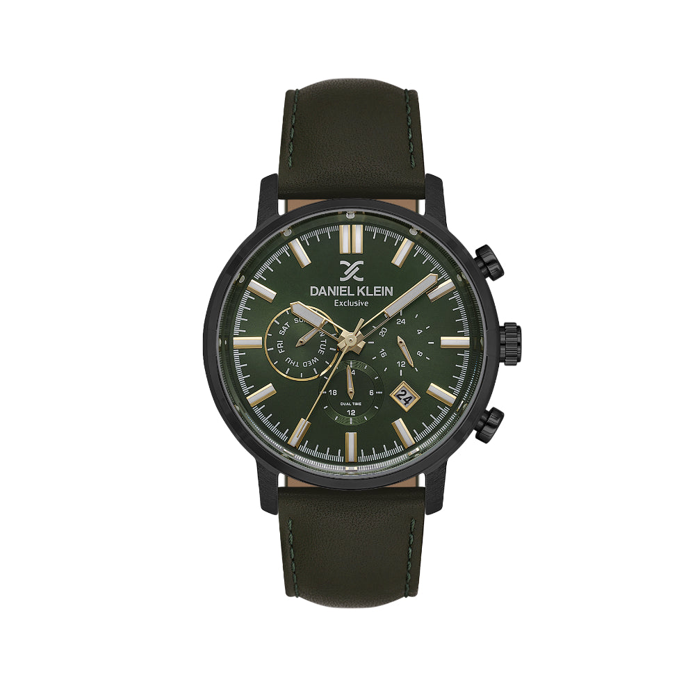 Daniel Klein Exclusive Dark Green Leather Watch for Men DK.1.14229-5