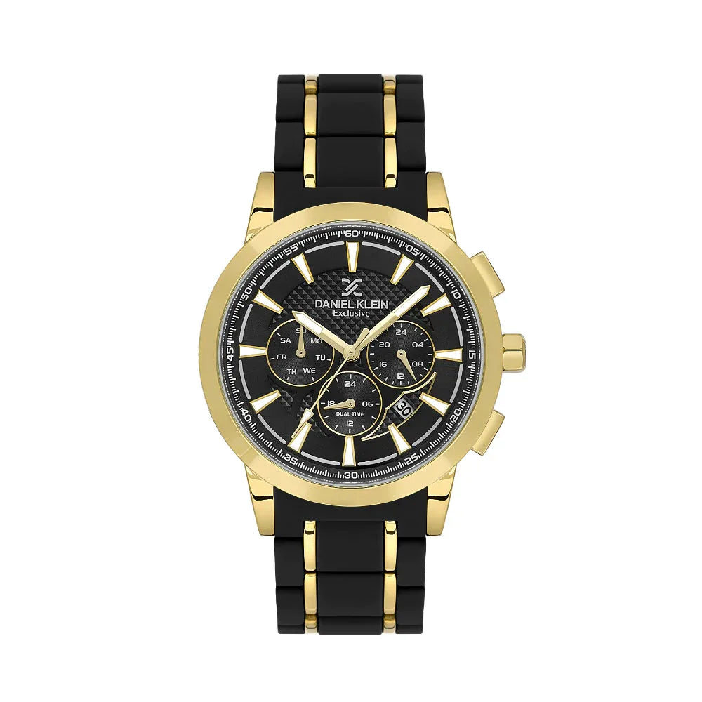 Daniel Klein Exclusive Black and Gold Stainless Steel and Silicone Watch for Men DK.1.14235-3 - Daniel Klein Saudi Arabia