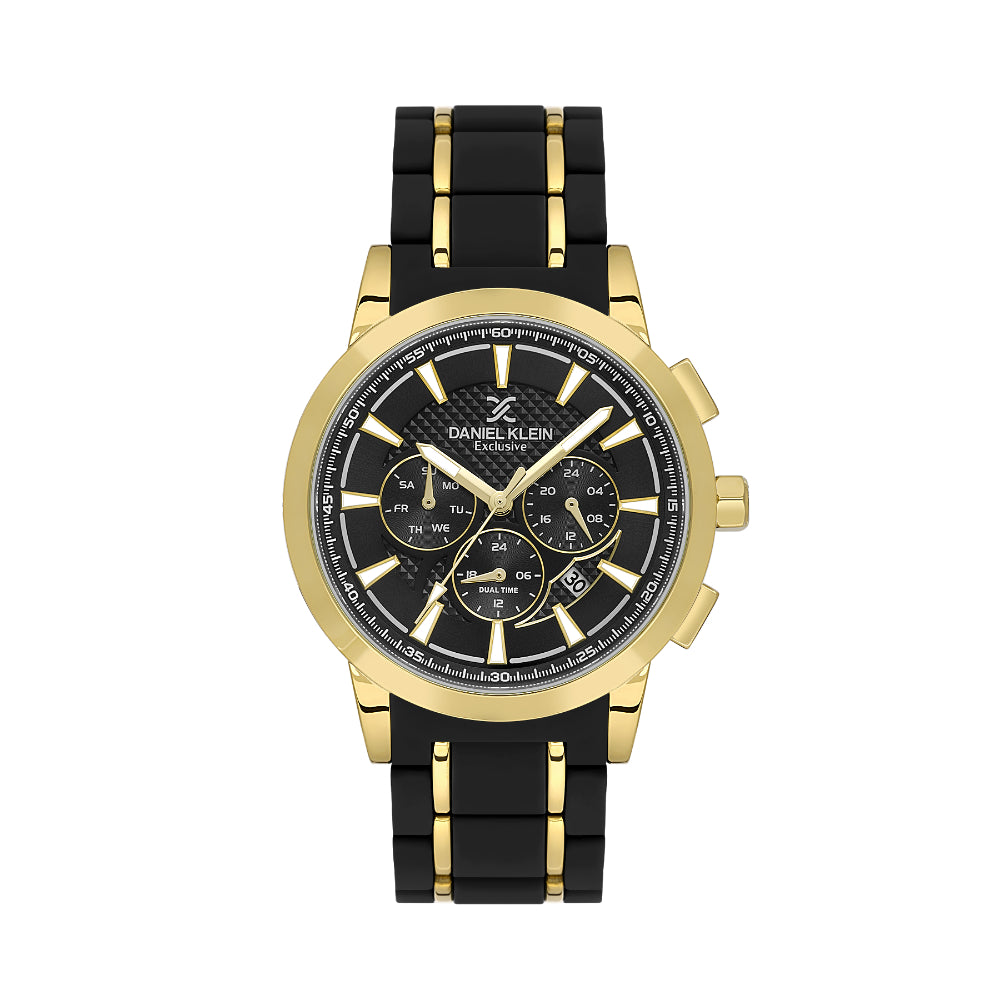 Daniel Klein Stainless Steel and Silicone Black and Gold Watch for Men DK.1.14235-3