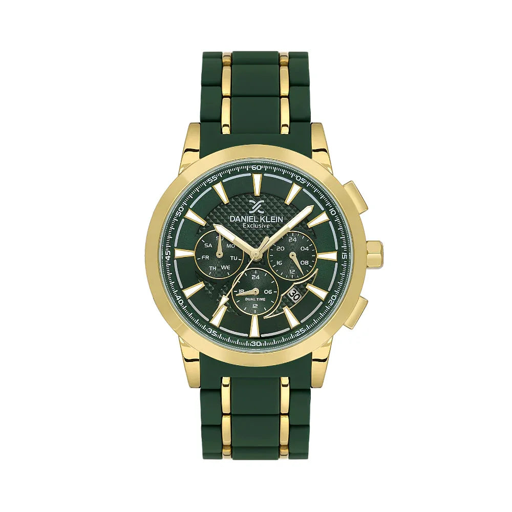 Buy Daniel Klein Stainless Steel and Silicone Dark Green and Gold