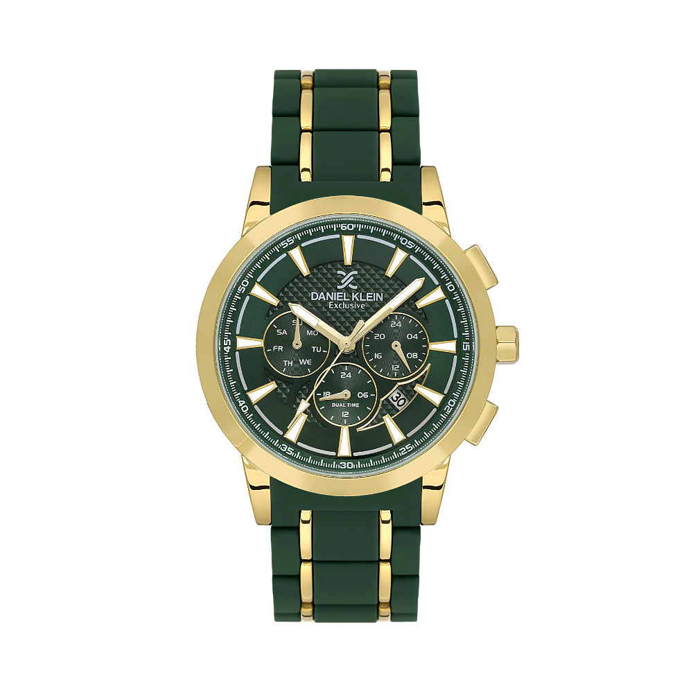 Daniel Klein Stainless Steel and Silicone Dark Green and Gold Watch for Men DK.1.14235-4