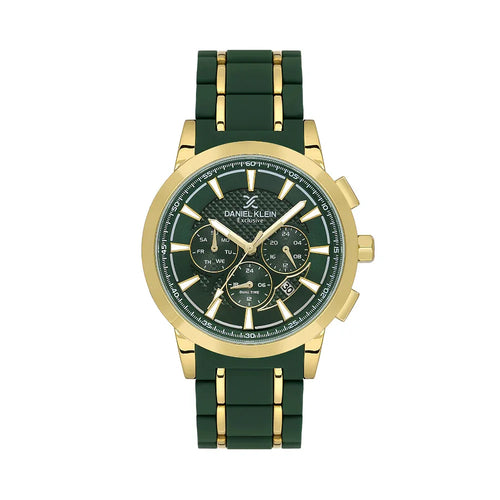 Daniel Klein Exclusive Dark Green and Gold Stainless Steel and Silicone Watch for Men DK.1.14235-4 - Daniel Klein Saudi Arabia