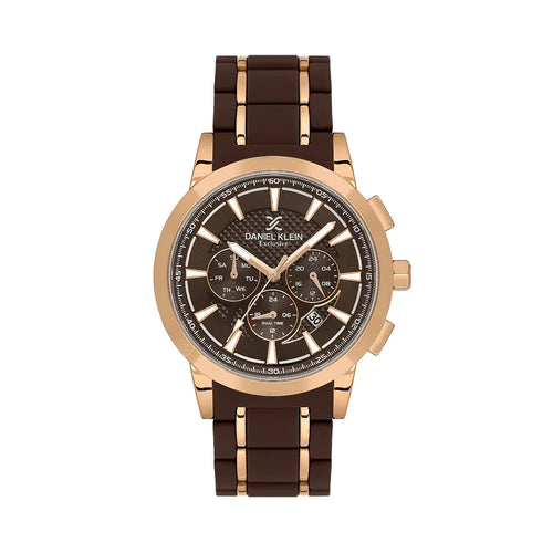 Daniel Klein Exclusive Dark Brown and Rose Gold Stainless Steel and Silicone Watch for Men DK.1.14235-5 - Daniel Klein Saudi Arabia