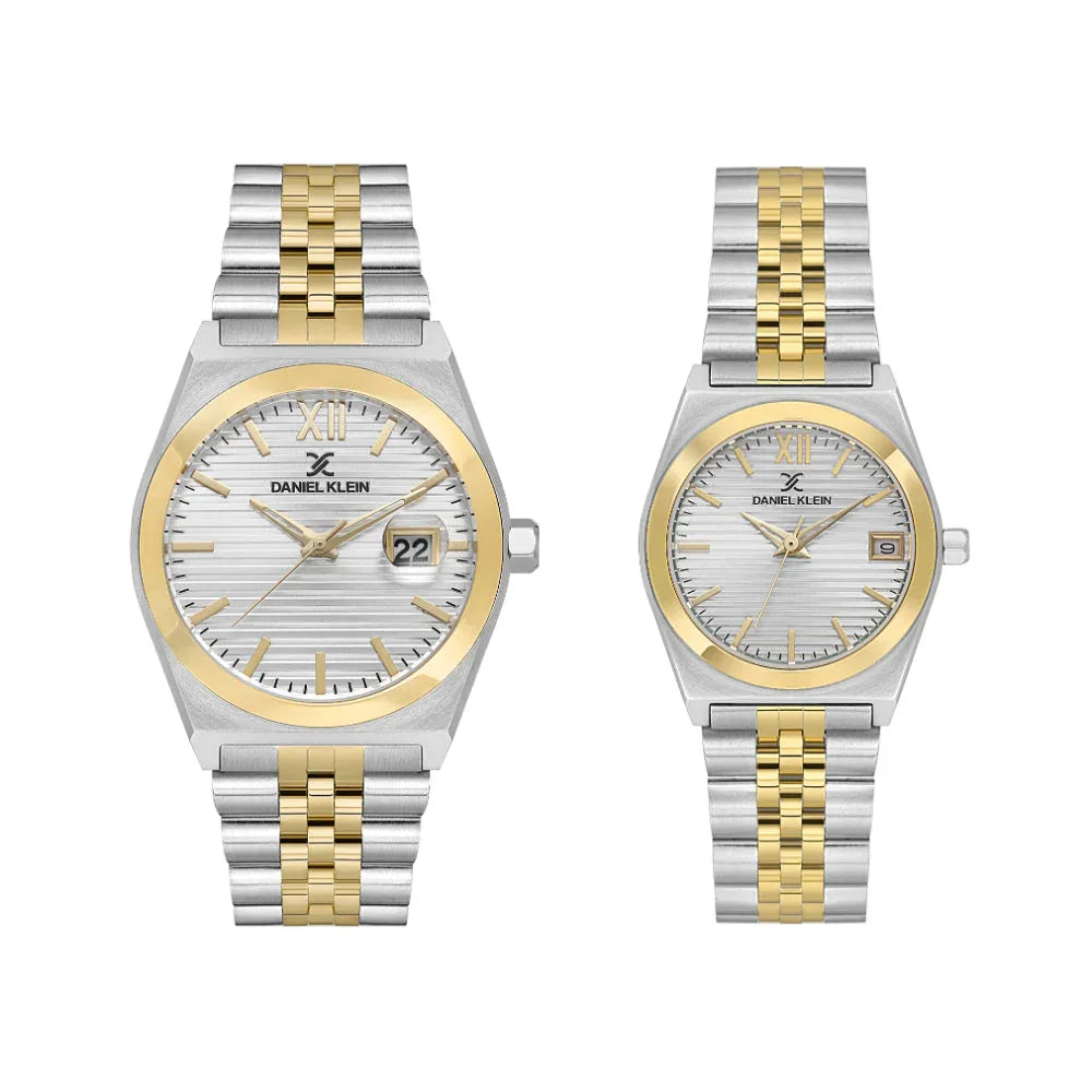 Daniel Klein Pair Silver and Gold Stainless Steel Watch for Couple DK.1.14283-3 - Daniel Klein Saudi Arabia