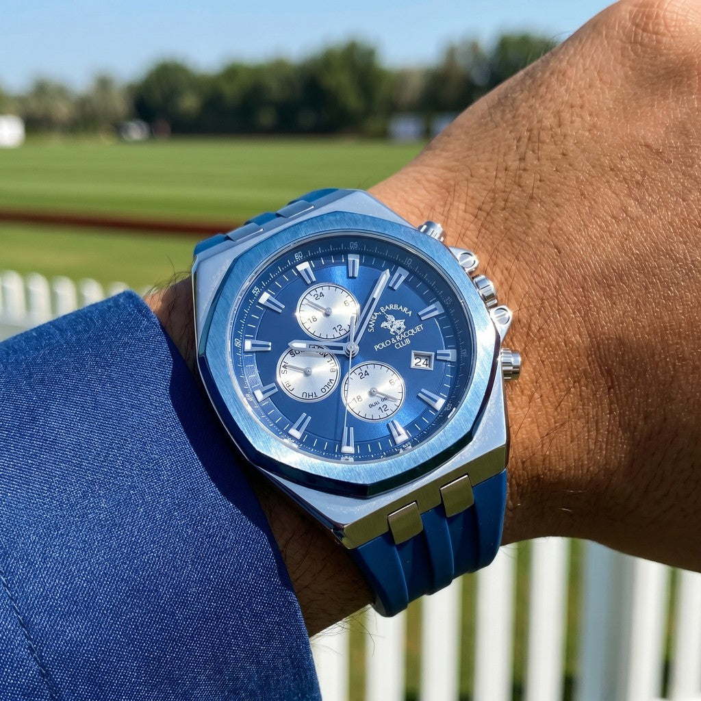Santa Barbara Polo & Racquet Club Luxury Blue Silicone Band Watch for Men SB.1.10432-3