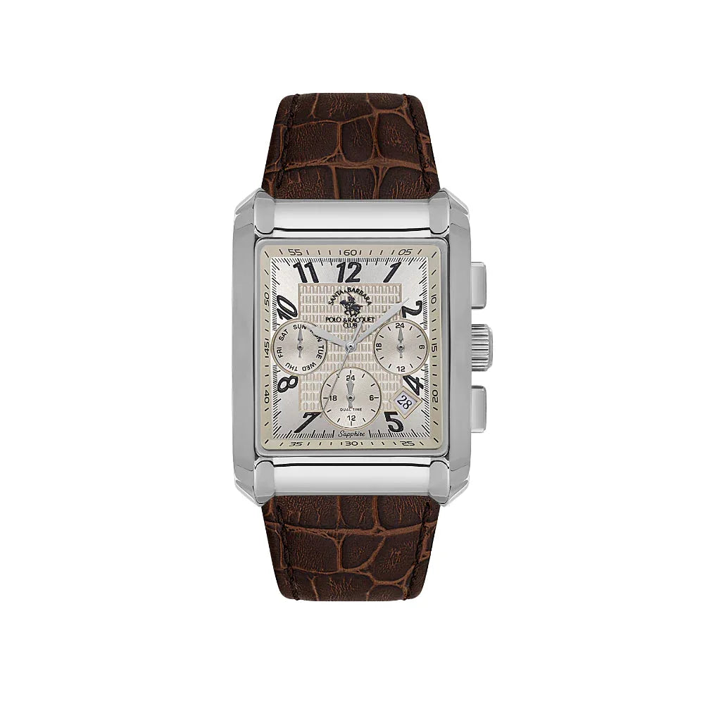 Santa Barbara Polo & Racquet Club Legend Silver Genuine Leather Watch for Men SB.1.10550-2 - Daniel Klein Saudi Arabia