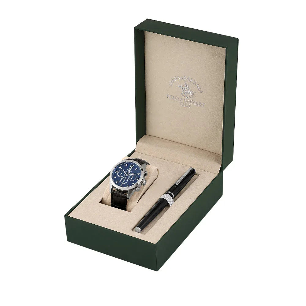 Santa Barbara Polo & Racquet Club Noble Dark Brown Genuine Leather Watch and Pen Set for Men SB.1.10551-2 - Daniel Klein Saudi Arabia