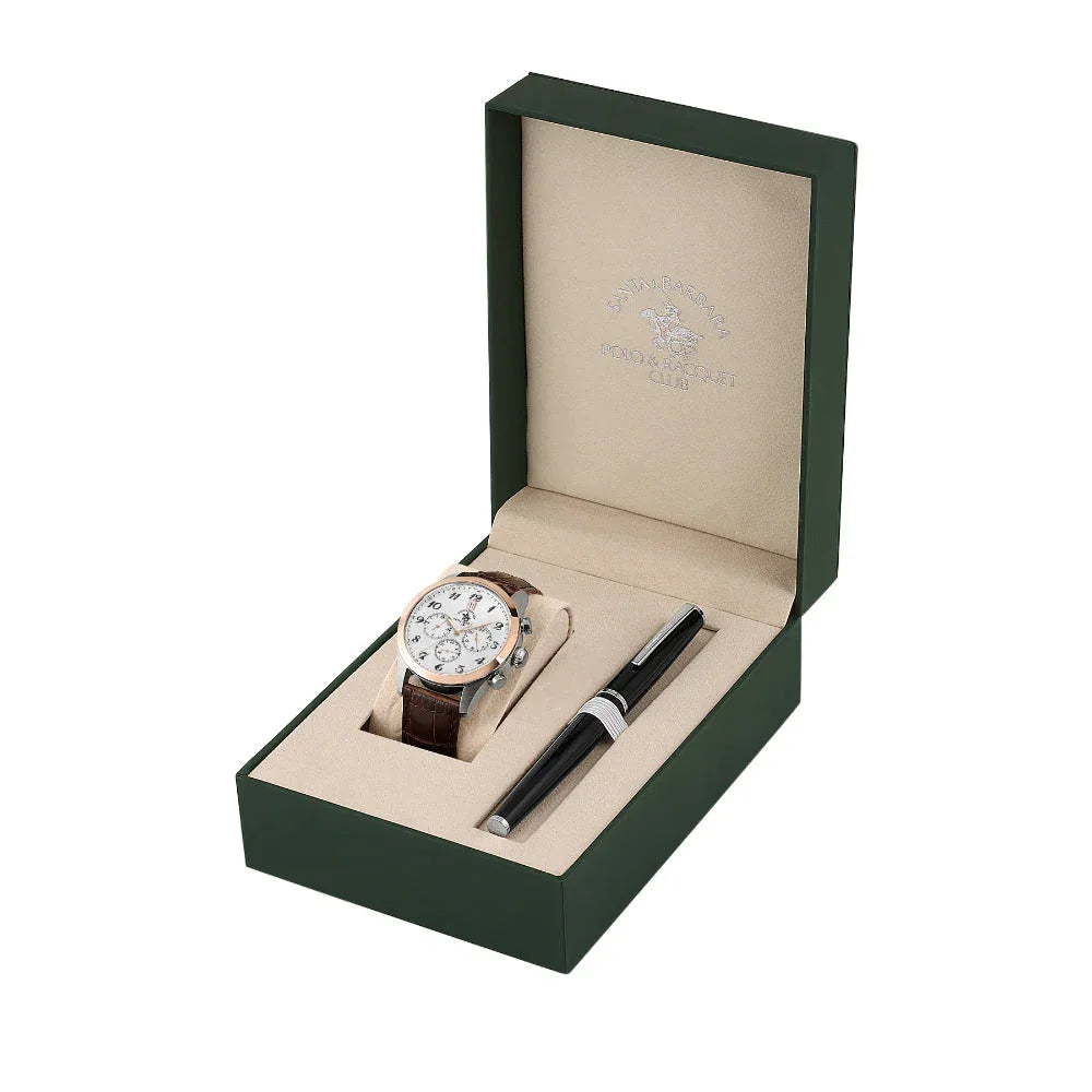 Santa Barbara Polo & Racquet Club Noble Brown Genuine Leather Watch and Pen Set for Men SB.1.10551-4 - Daniel Klein Saudi Arabia