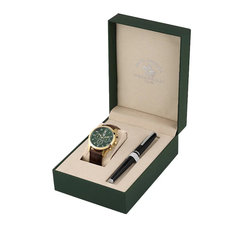 Santa Barbara Polo & Racquet Club Noble Dark Brown Genuine Leather Watch and Pen Set for Men SB.1.10551-5 - Daniel Klein Saudi Arabia