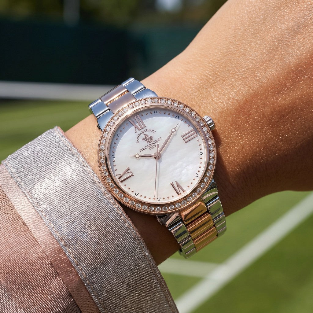 Santa Barbara Polo & Racquet Club Unique Silver and Rose Gold Stainless Steel Watch for Women SB.1.10553-5