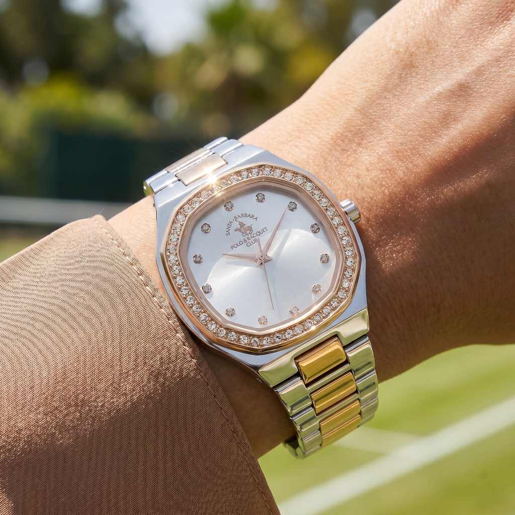Santa Barbara Polo & Racquet Club Silver and Rose Gold Stainless Steel Watch for Women SB.1.10625-8