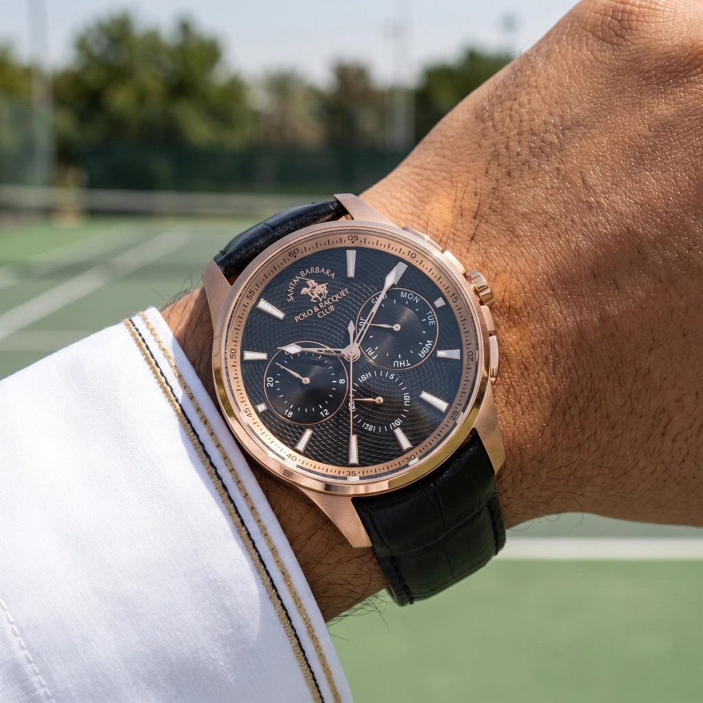 Santa Barbara Polo & Racquet Club Legend Black Genuine Leather Watch for Men SB.1.10652-8