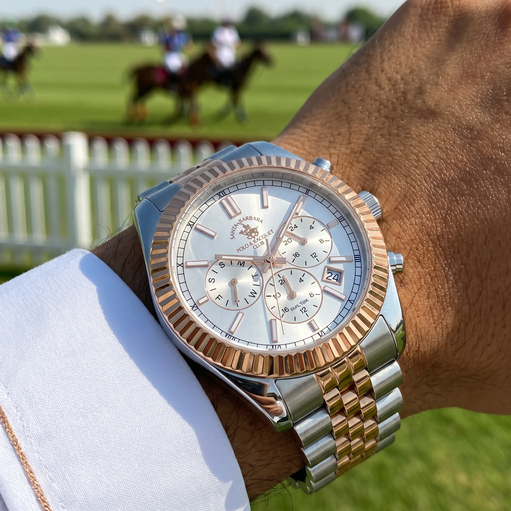 Santa Barbara Polo & Racquet Club Legend Silver and Rose Gold Stainless Steel Watch for Men SB.1.10653-6
