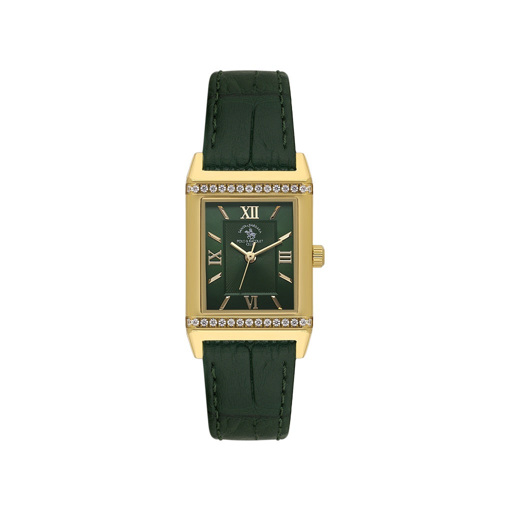 Santa Barbara Polo & Racquet Club Dark Green Genuine Leather Watch for Women SB.1.10660-4