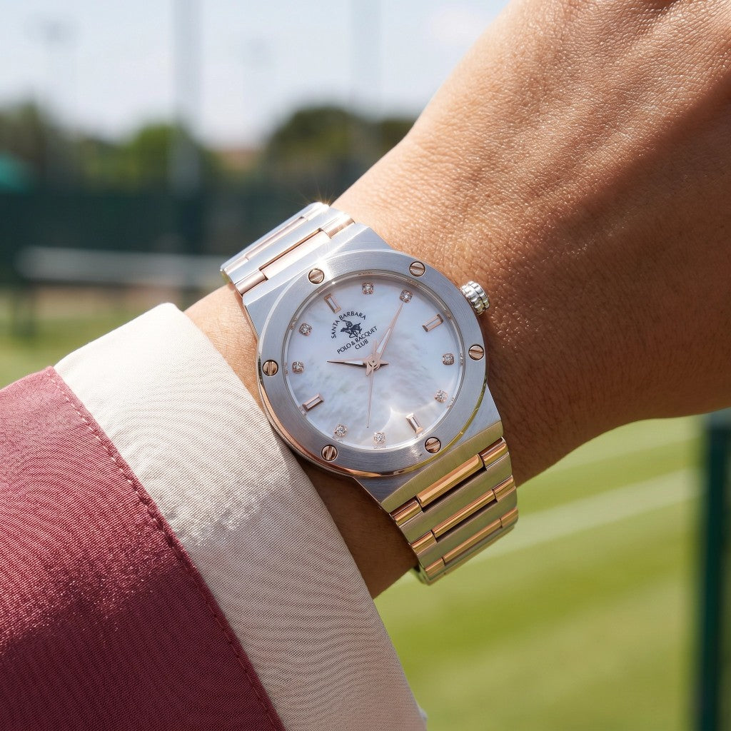 Santa Barbara Polo & Racquet Club Unique Silver and Rose Gold Stainless Steel Watch for Women SB.1.10664-5