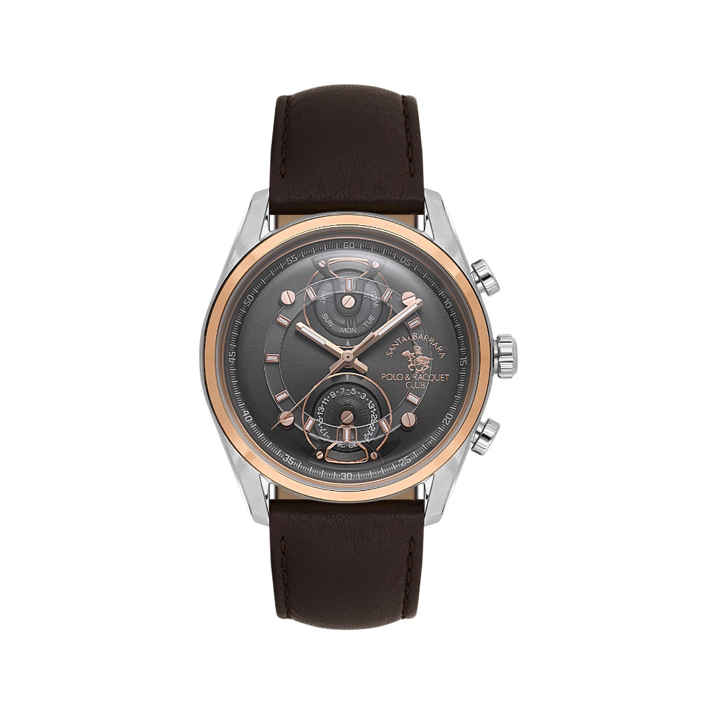 Santa Barbara Polo & Racquet Club Dark Brown Genuine Leather Watch for Men SB.1.10667-5
