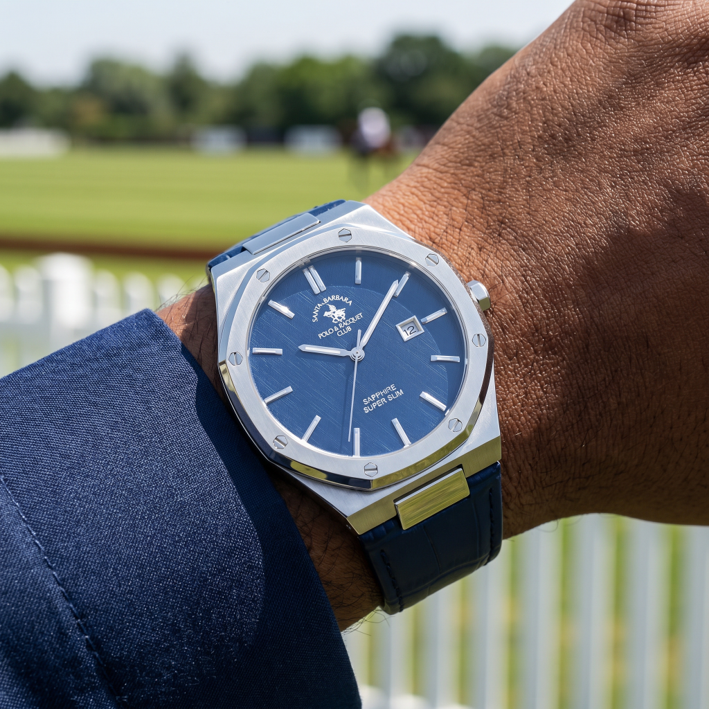 Santa Barbara Polo & Racquet Club Noble Dark Blue Genuine Leather Watch for Men SB.1.10672-3