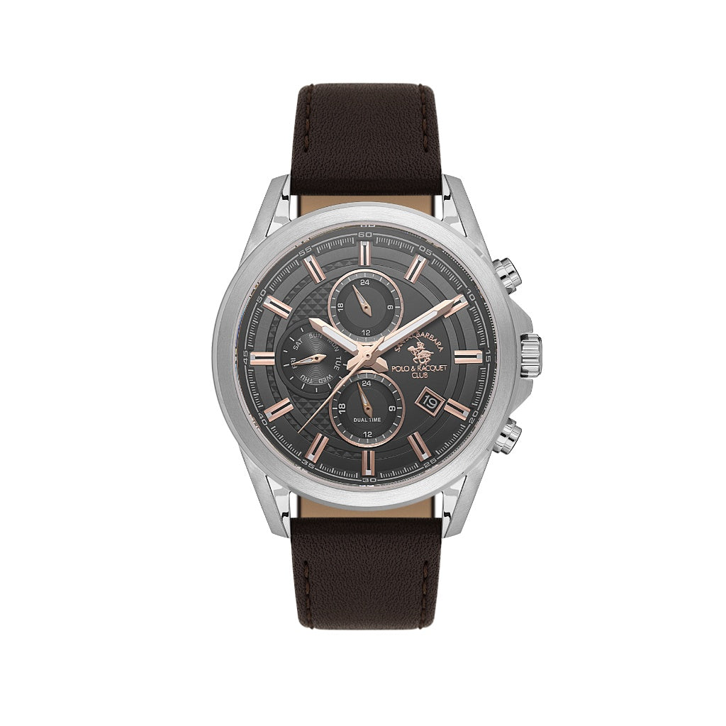 Santa Barbara Polo & Racquet Club Dark Brown Genuine Leather Watch for Men SB.1.10676-3
