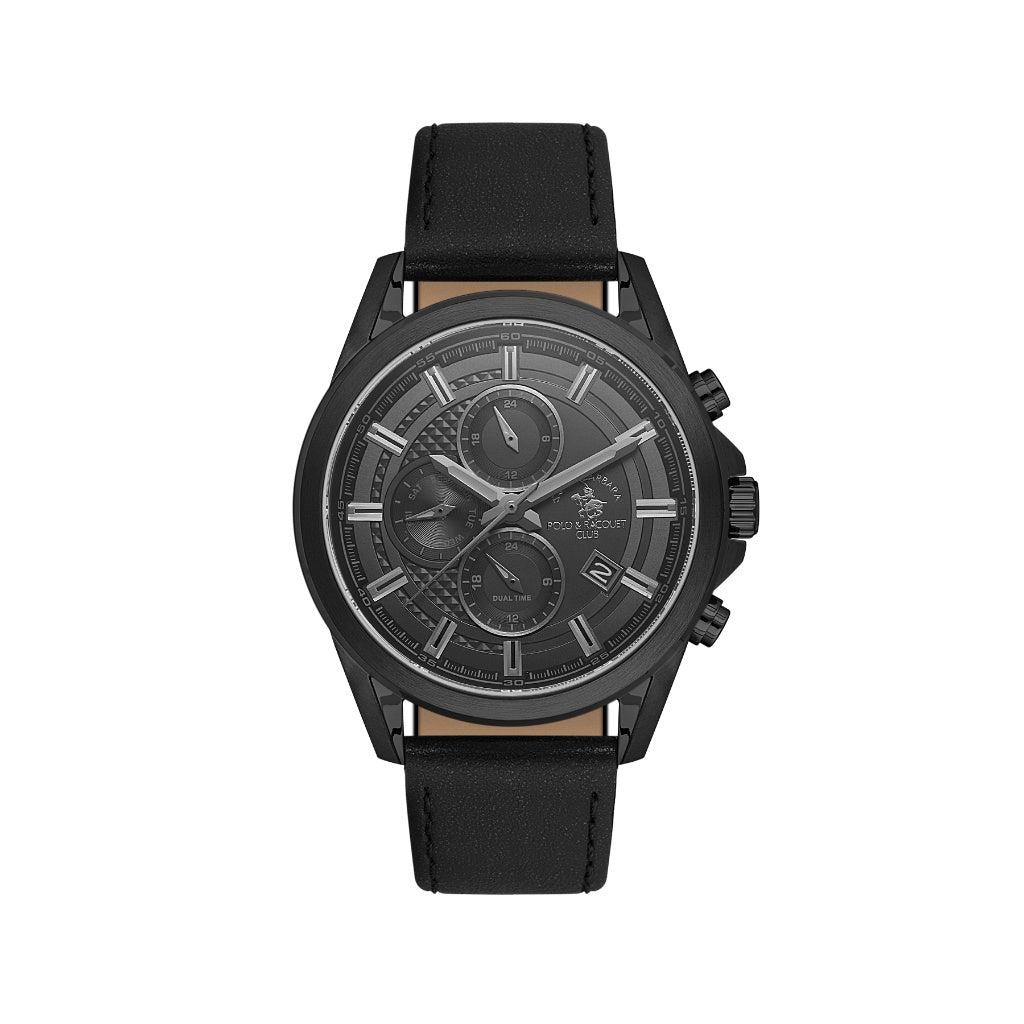Santa Barbara Polo & Racquet Club Black Genuine Leather Watch for Men SB.1.10676-6