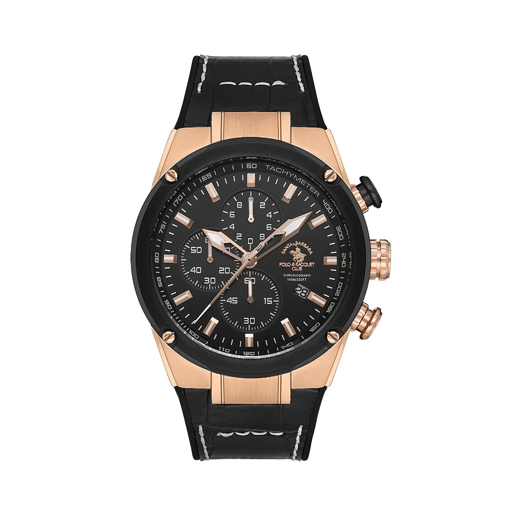 Santa Barbara Polo & Racquet Club Black Genuine Leather Watch for Men SB.3.10001-1