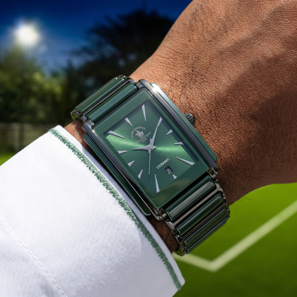 Santa Barbara Polo & Racquet Club Noble Green and Black Steel and Ceramic Watch for Men SB.4.10029-3