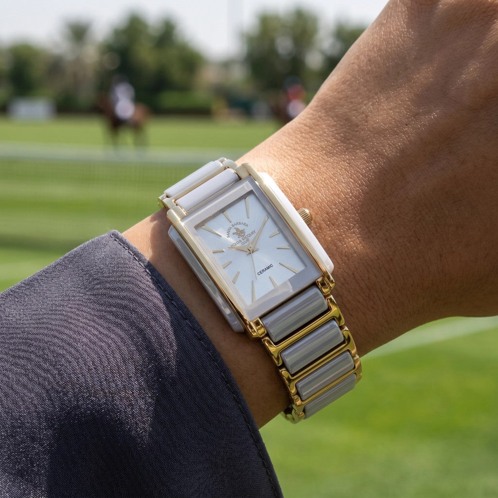 Santa Barbara Polo & Racquet Club Noble Gold and White Steel and Ceramic Watch for Women SB.4.10030-2