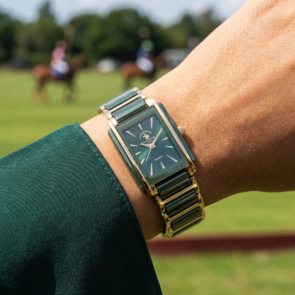 Santa Barbara Polo & Racquet Club Noble Gold and Green Steel and Ceramic Watch for Women SB.4.10030-3