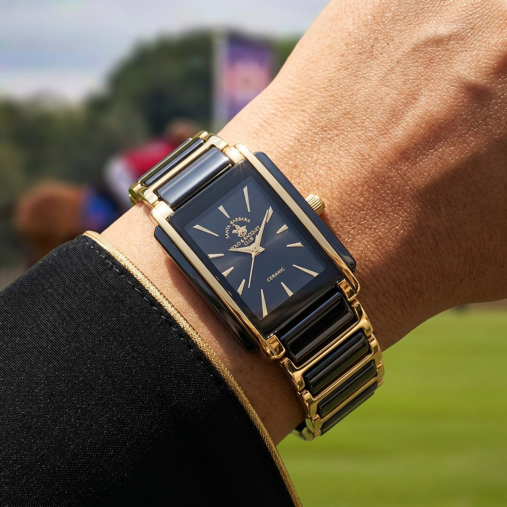 Santa Barbara Polo & Racquet Club Noble Black and Gold Steel and Ceramic Watch for Women SB.4.10030-4