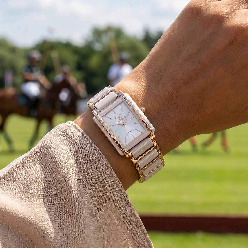 Santa Barbara Polo & Racquet Club Noble White and Rose Gold Steel and Ceramic Watch for Women SB.4.10030-5