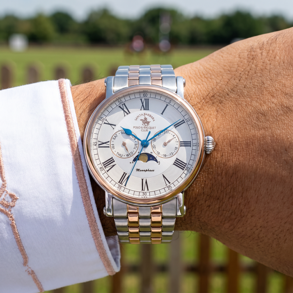 Santa Barbara Polo & Racquet Club Legend Silver and Rose Gold Stainless Steel Watch for Men SB.4.10032-5