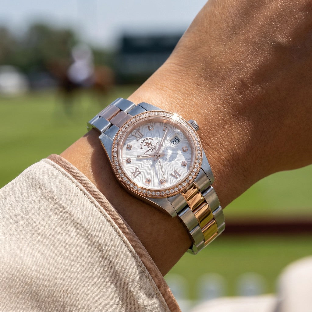 Santa Barbara Polo & Racquet Club Unique Silver and Rose Gold Stainless Steel Watch for Women SB.4.10035-6