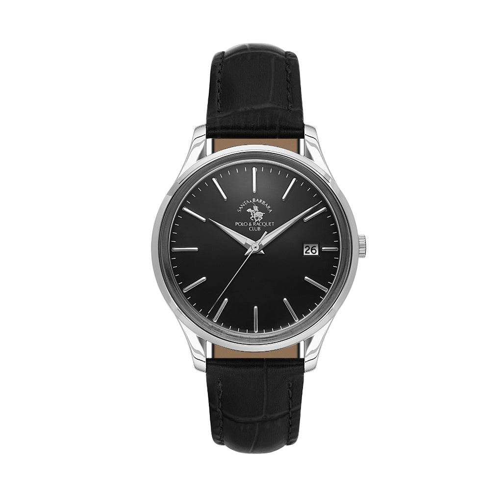 Santa Barbara Polo & Racquet Club Black Croco Leather Watch for Men SB.8.10011-2