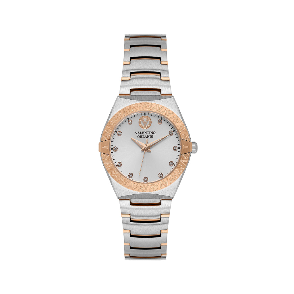Valentino Orlandi Silver and Rose Gold Stainless Steel Watch for Women VO.1.10023-5