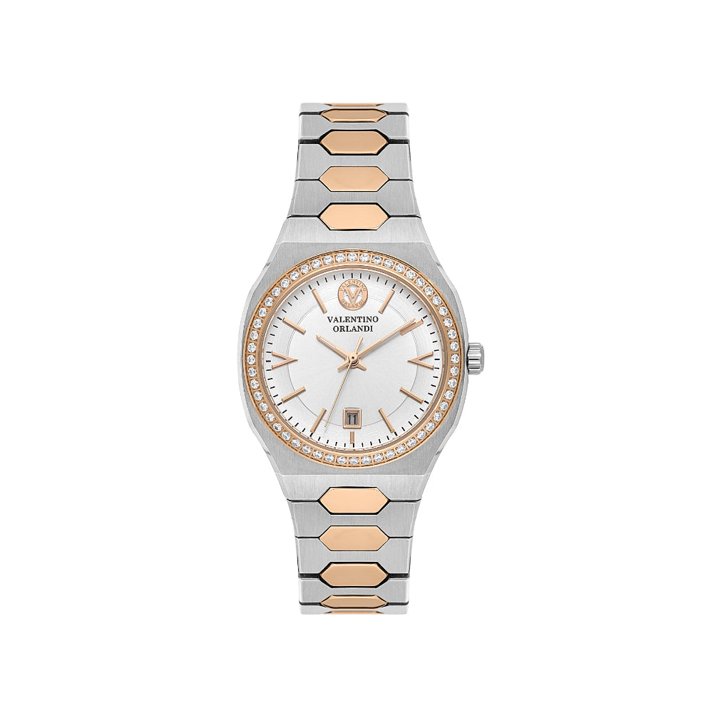 Valentino Orlandi Silver and Rose Gold Stainless Steel Watch for Women VO.1.10035-6