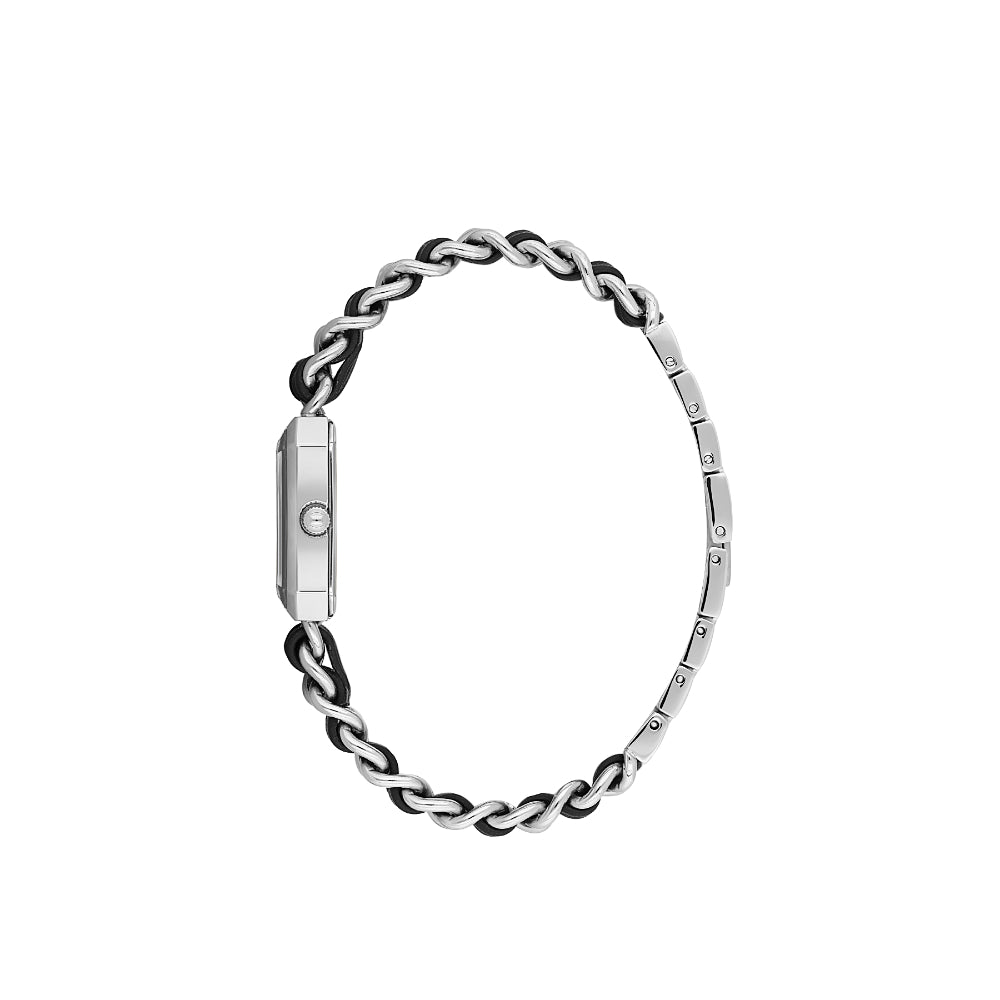 Valentino Orlandi Silver and Black Steel Leather Watch for Women VO.4.10007-1