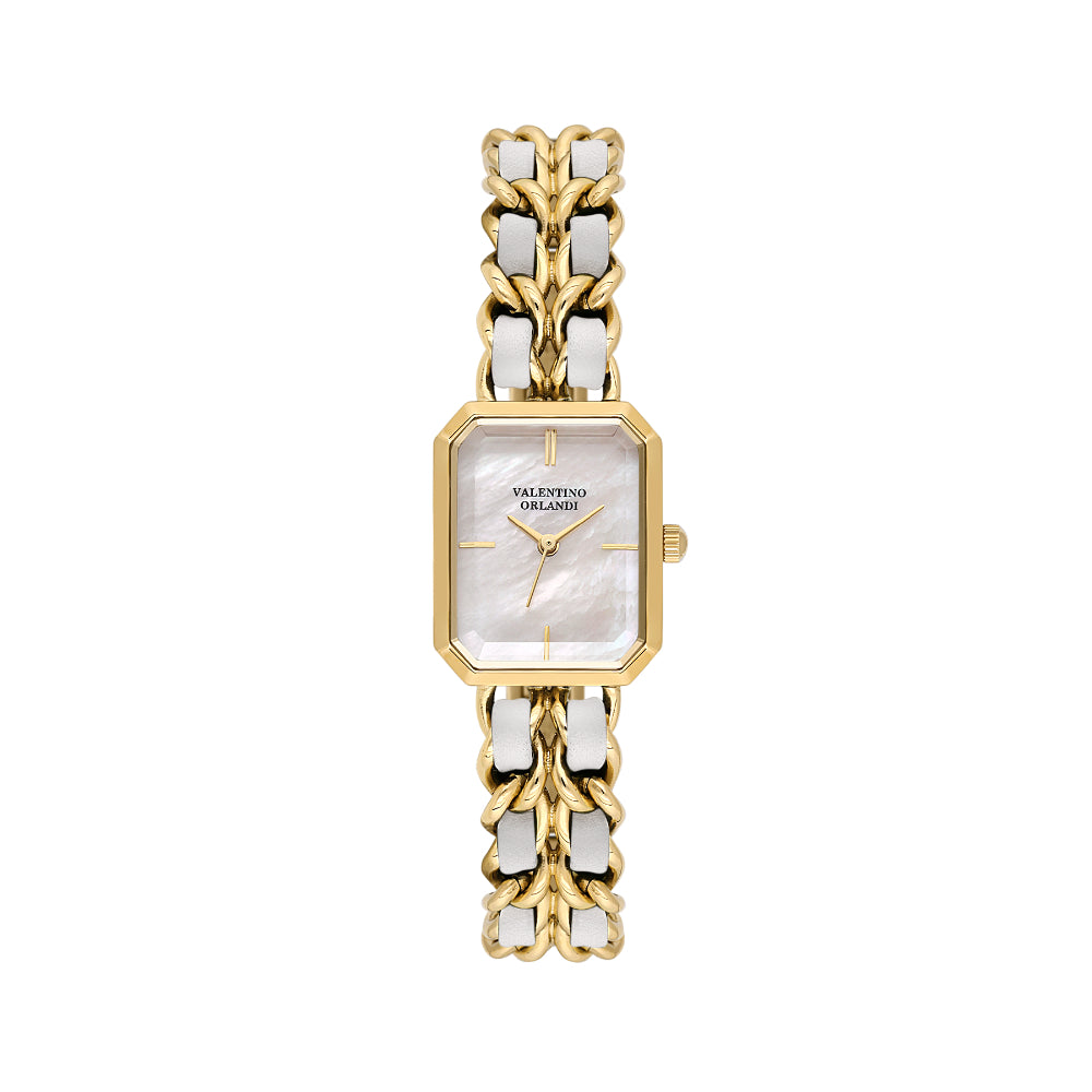 Valentino Orlandi Gold and White Steel Leather Watch for Women VO.4.10007-2