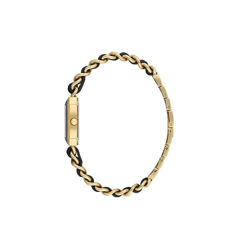 Valentino Orlandi Gold and Black Steel Leather Watch for Women VO.4.10007-3