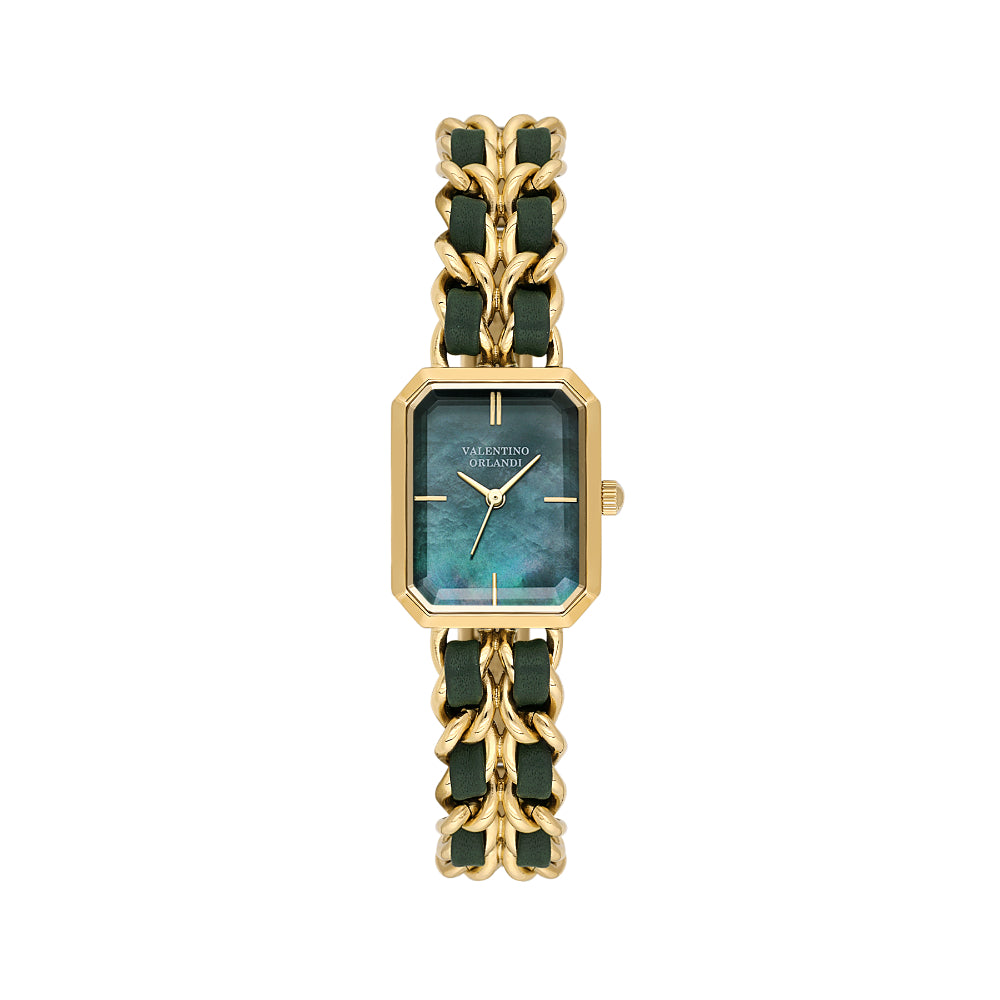 Valentino Orlandi Gold and Green Steel Leather Watch for Women VO.4.10007-4