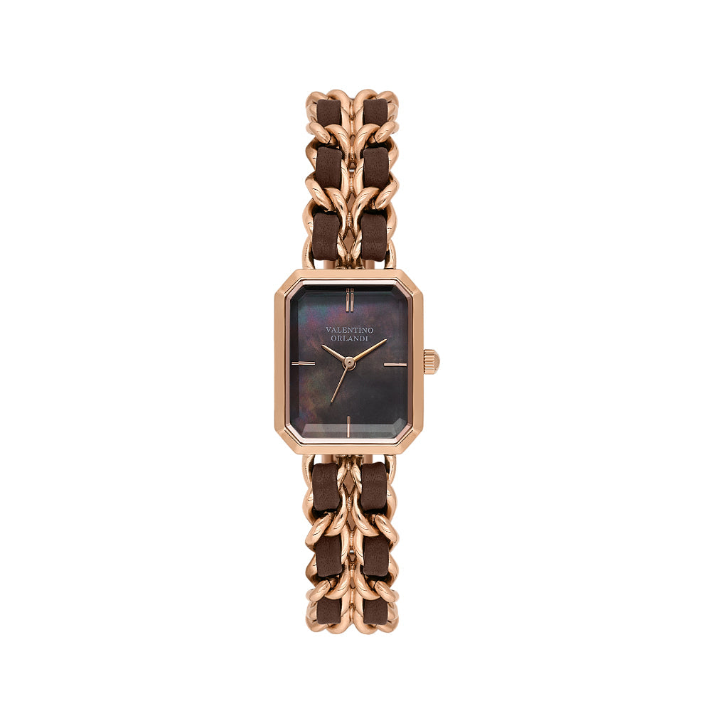 Valentino Orlandi Rose Gold and Brown Steel Leather Watch for Women VO.4.10007-5