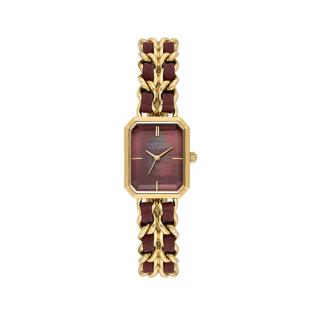 Valentino Orlandi Dark Red and Gold Steel Leather Watch for Women VO.4.10007-6