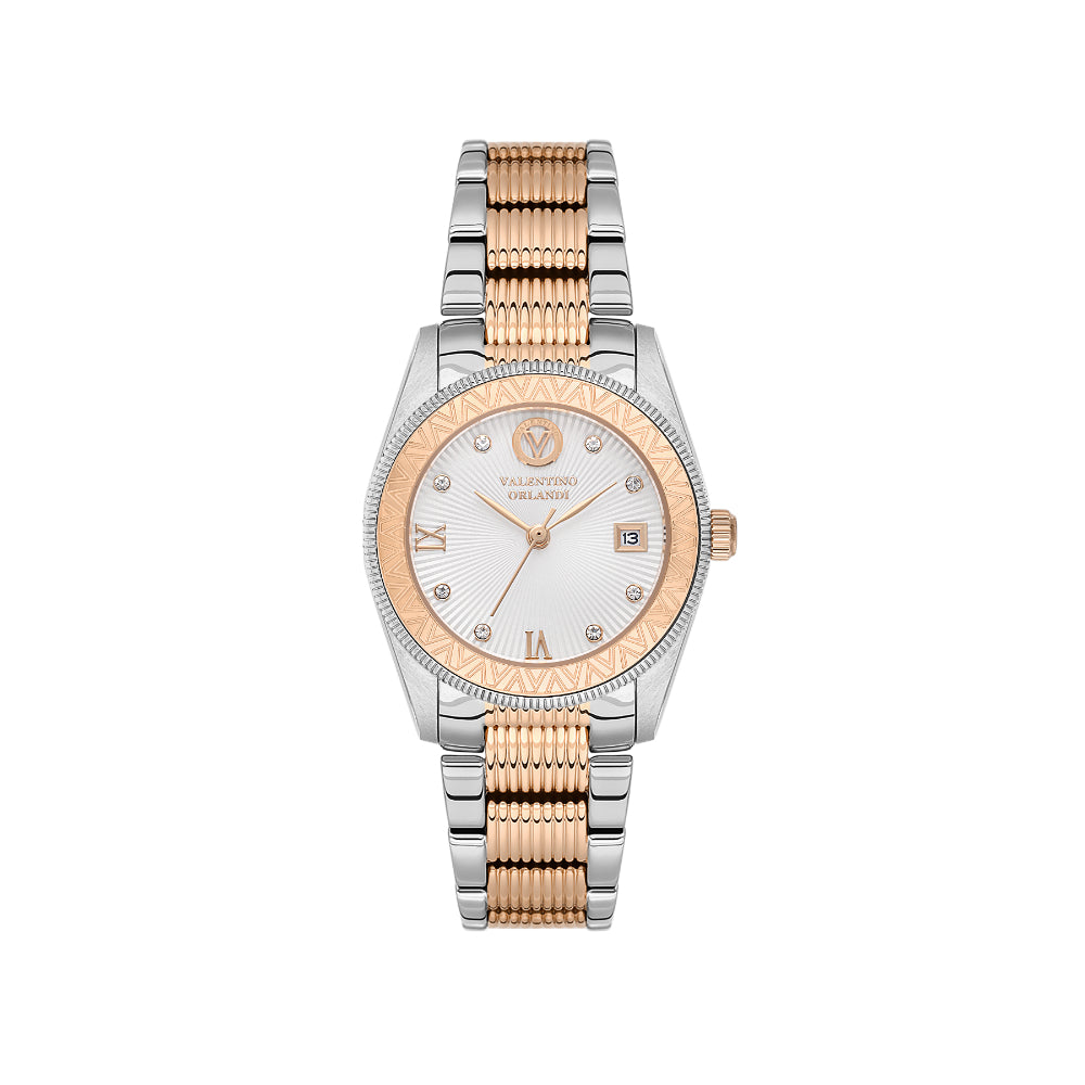 Valentino Orlandi Silver and Rose Gold Stainless Steel Watch for Women VO.4.10008-6